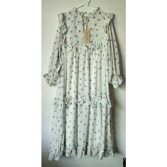 Stella Nova Barbara Dress in Soft Blue Floral Ruffled Tiered Frilly Chiffon Maxi - Picture 3 of 15